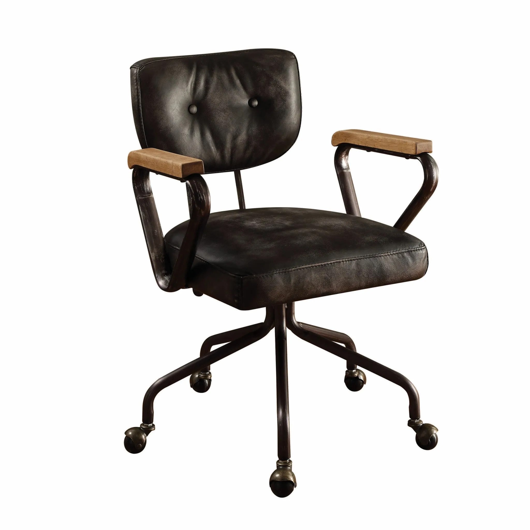 24 X 25 X 32 Vintage Black Top Grain Leather Office Chair