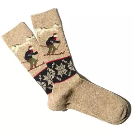 Anonymous Ism Wool Ski Jacquard Crew Socks - Beige