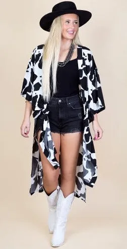 Black & White Cow Print kimono duster