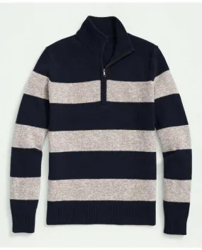 Brooks Brothers Men's Merino Wool Striped Half-Zip Sweater Navy