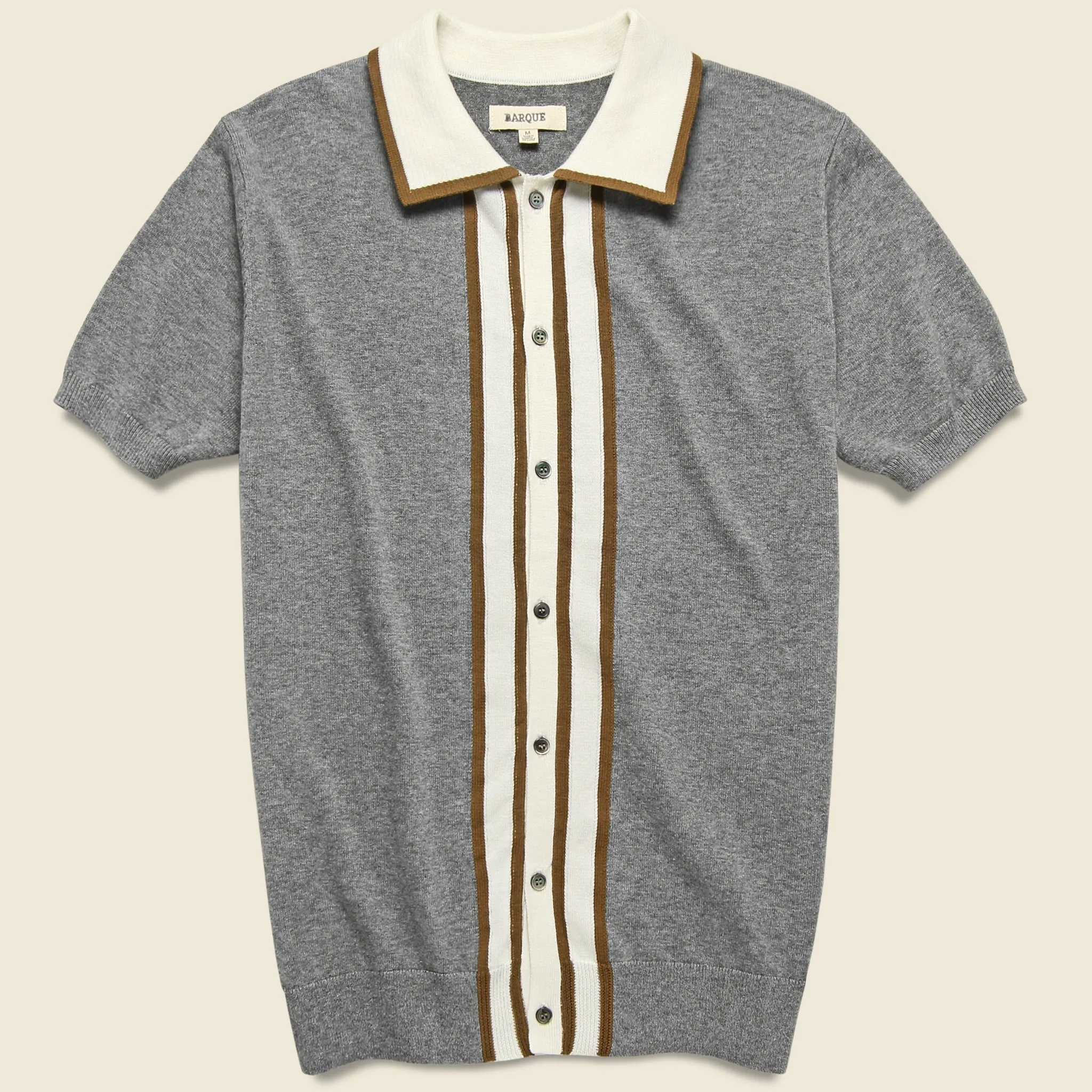 Contrast Placket Sweater Polo - Grey Heather