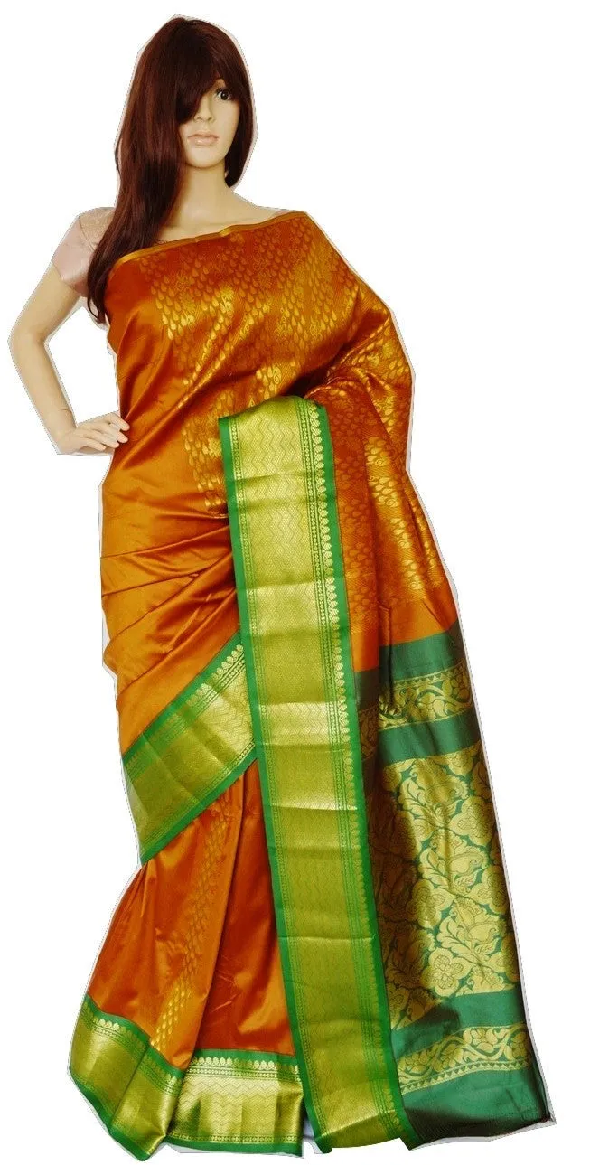 Copper Brown & Green Colour Aparna  Silk Saree