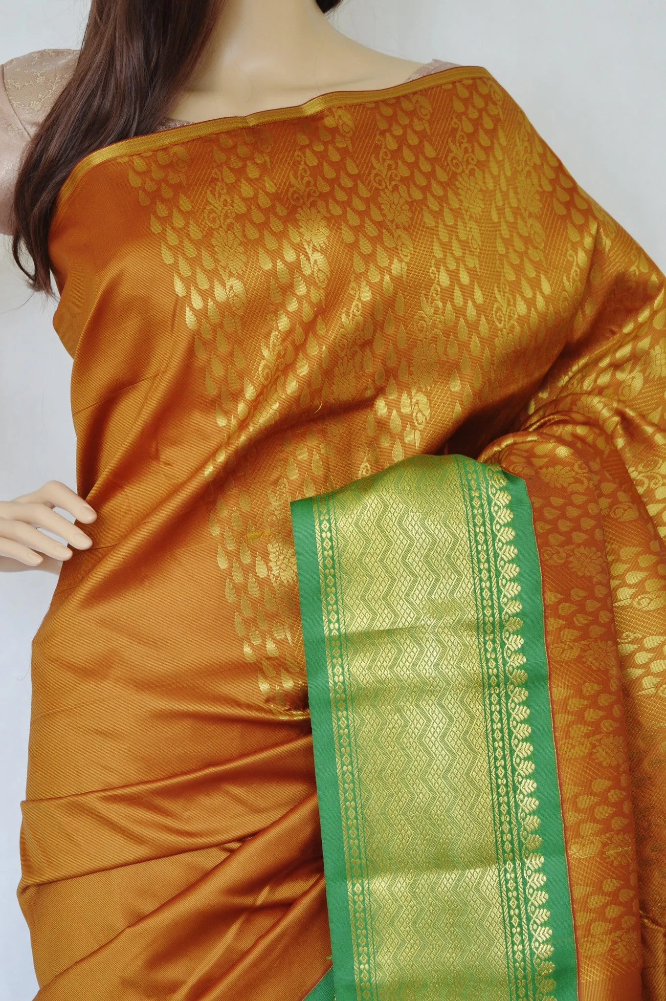 Copper Brown & Green Colour Aparna  Silk Saree