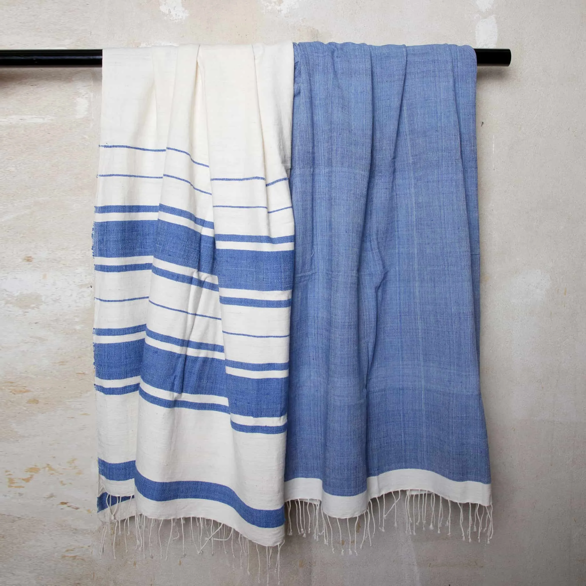 Cotton Beach Towel in Blue, Off White