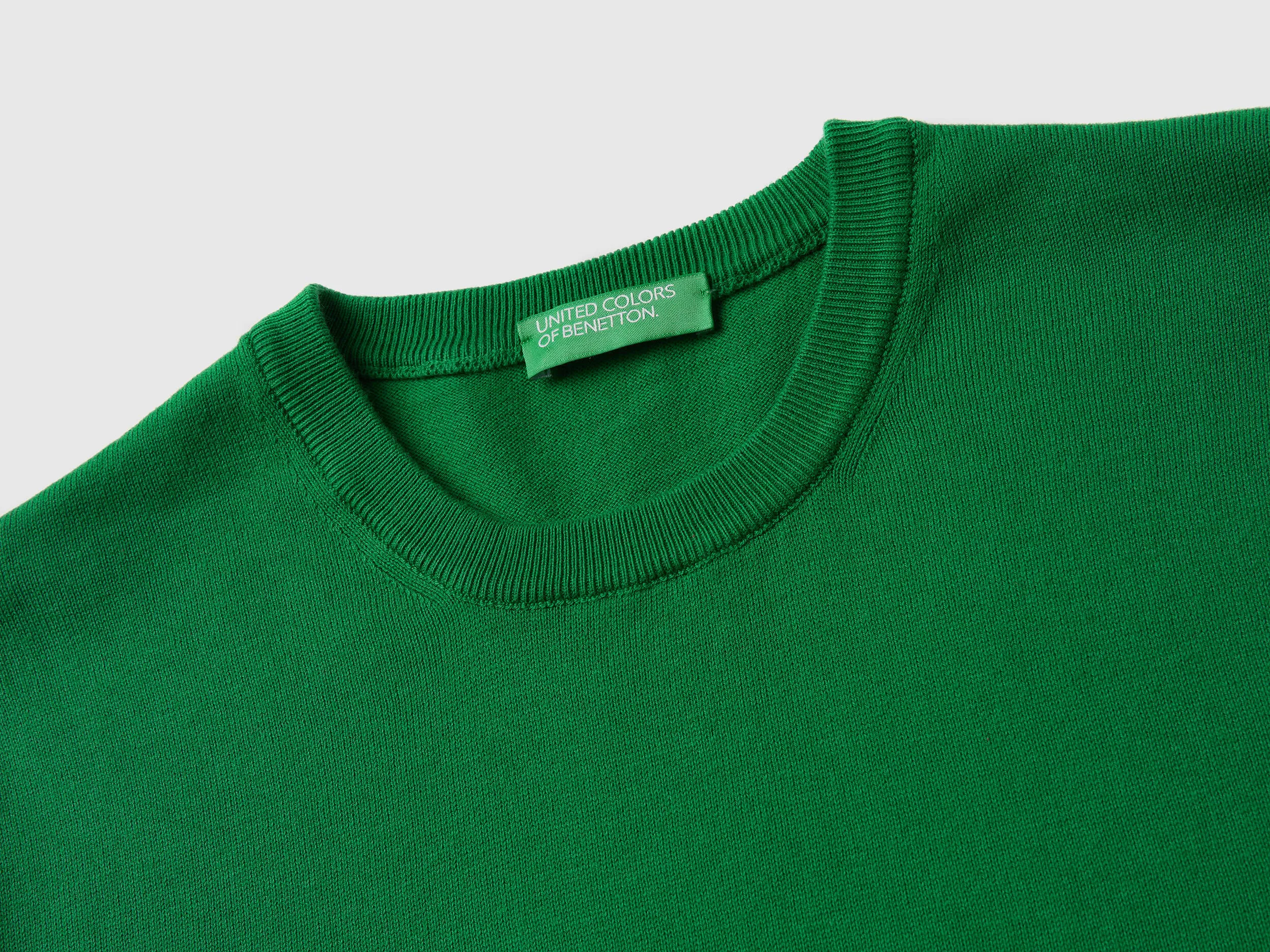 Crew neck sweater in 100% cotton - Dark Green | Benetton