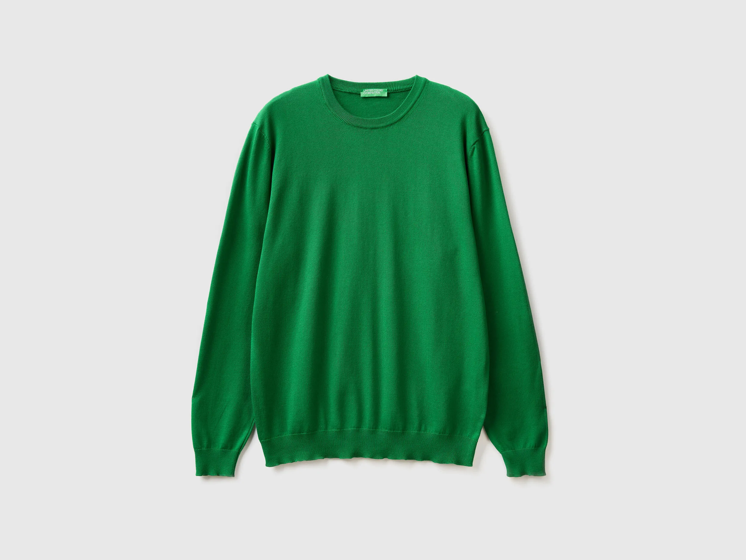 Crew neck sweater in 100% cotton - Dark Green | Benetton