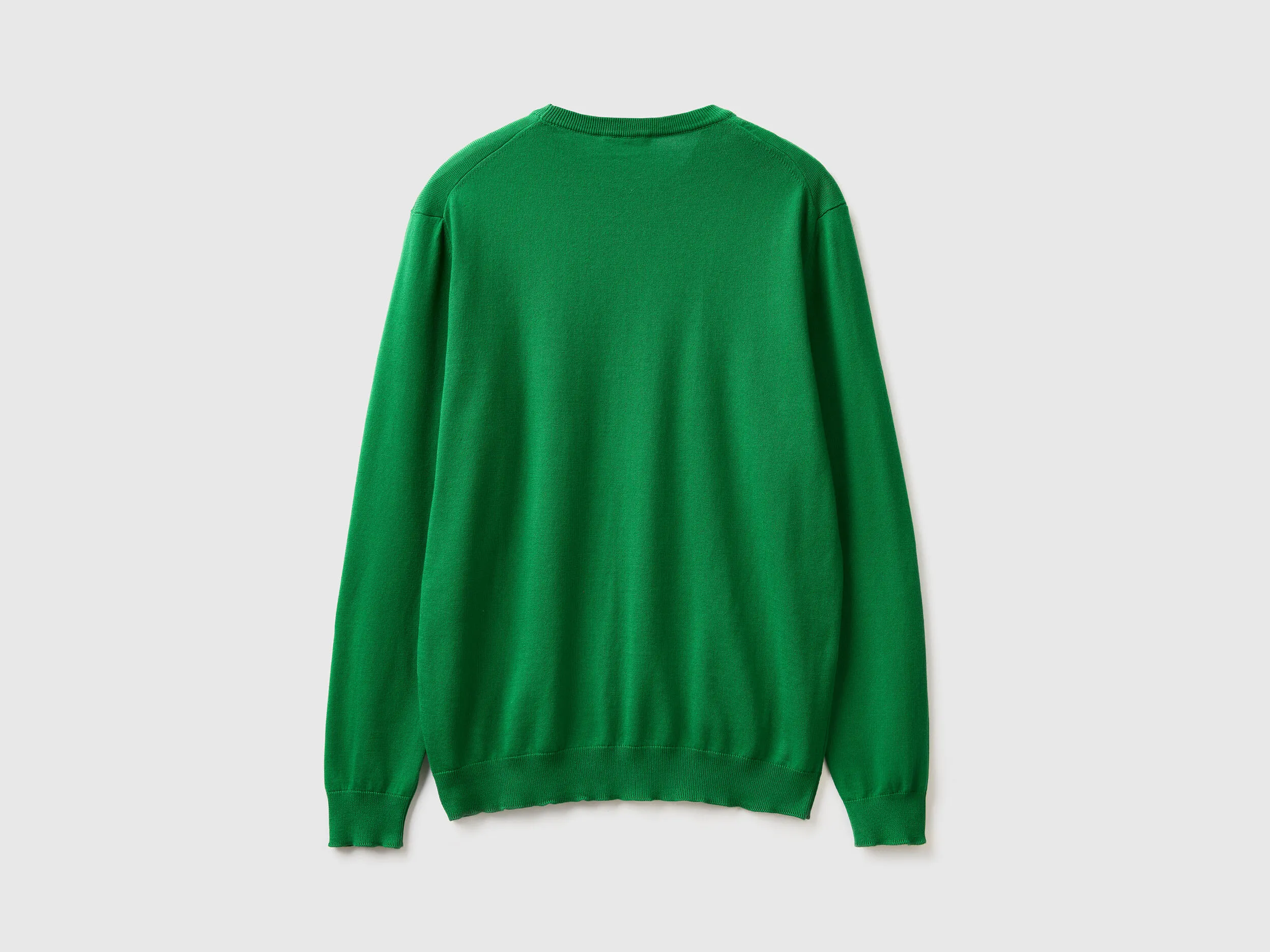 Crew neck sweater in 100% cotton - Dark Green | Benetton