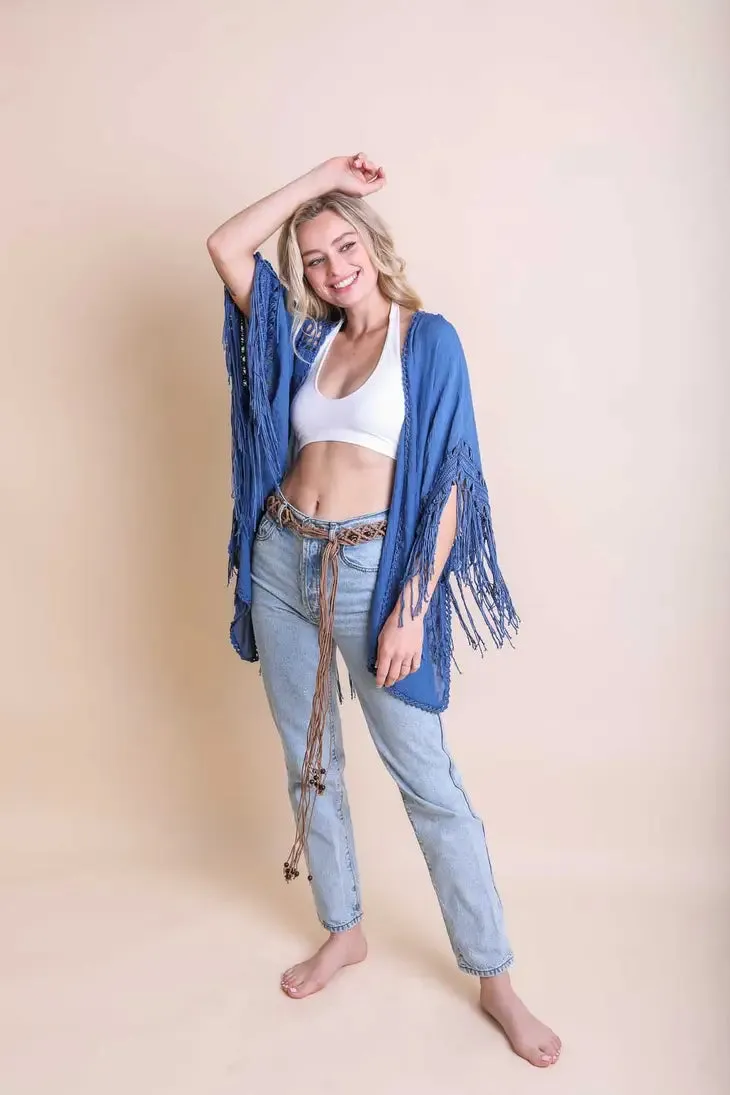 Crochet Medallion Tassel Kimono S-XL Boho Fringe Cardi