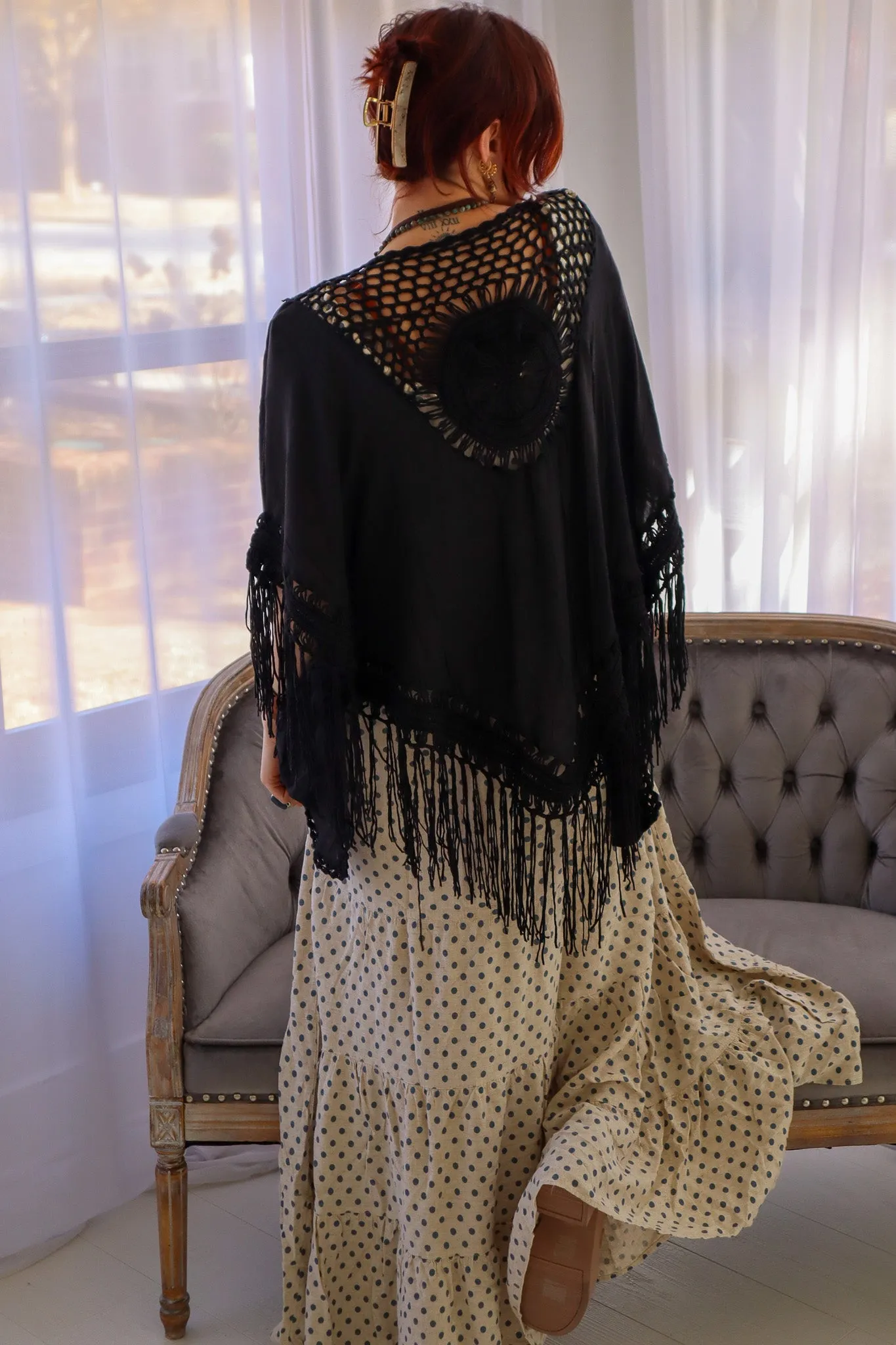 Crochet Medallion Tassel Kimono S-XL Boho Fringe Cardi