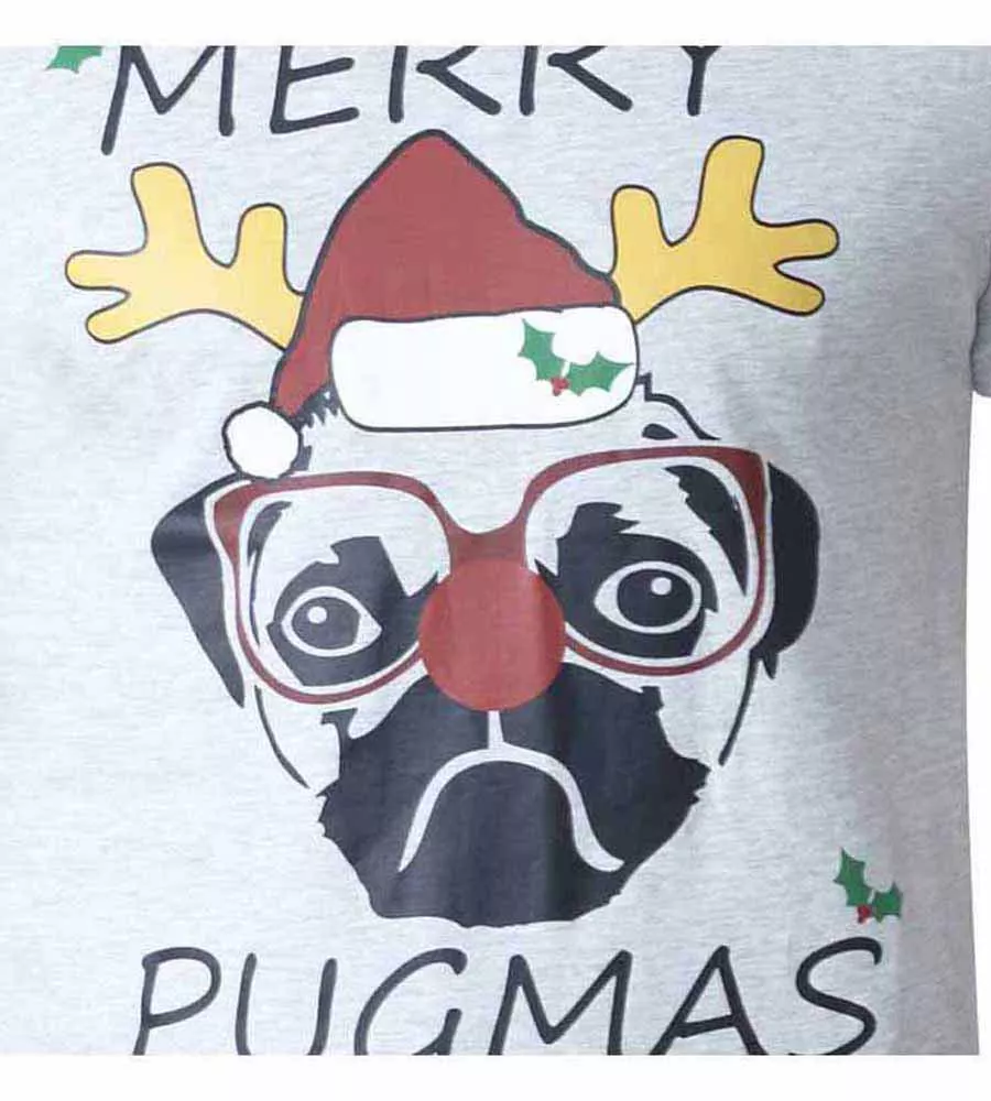 D555 Big Mens Christmas T-Shirt Pug Print (PUG OFF WHITE)