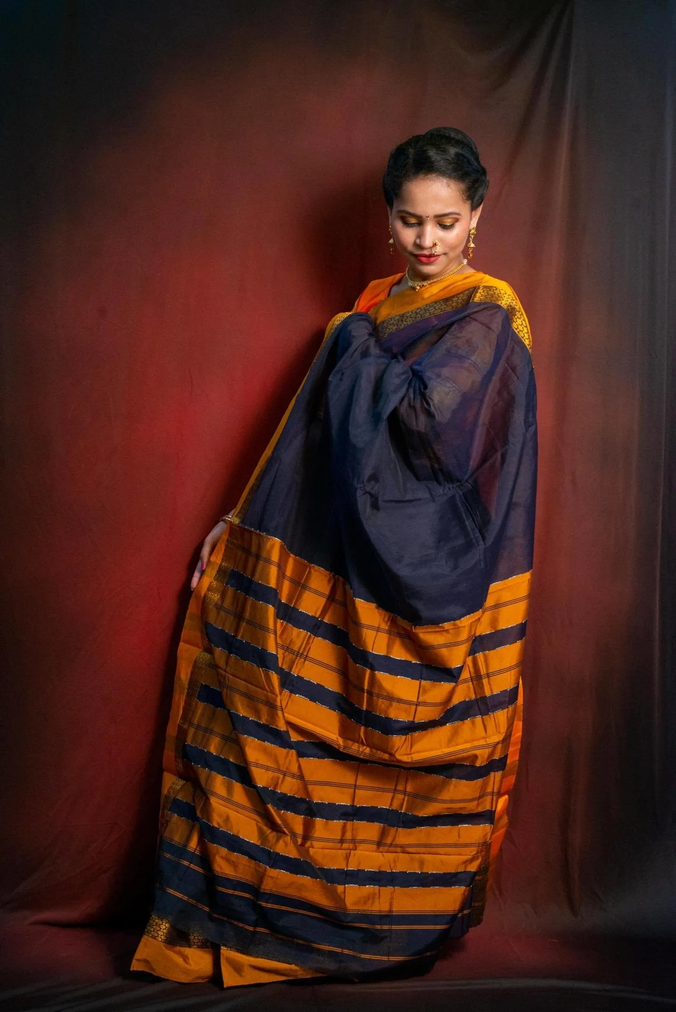 Dark Blue Cotton Silk Ilkal Saree