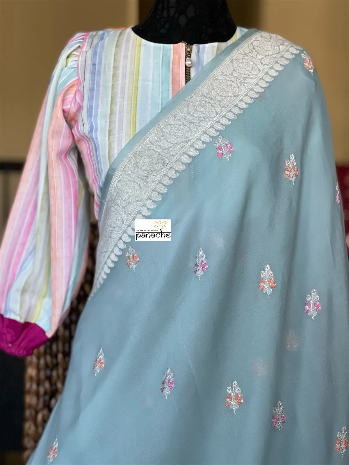 Designer Blouse - Pink Blue Multi Color