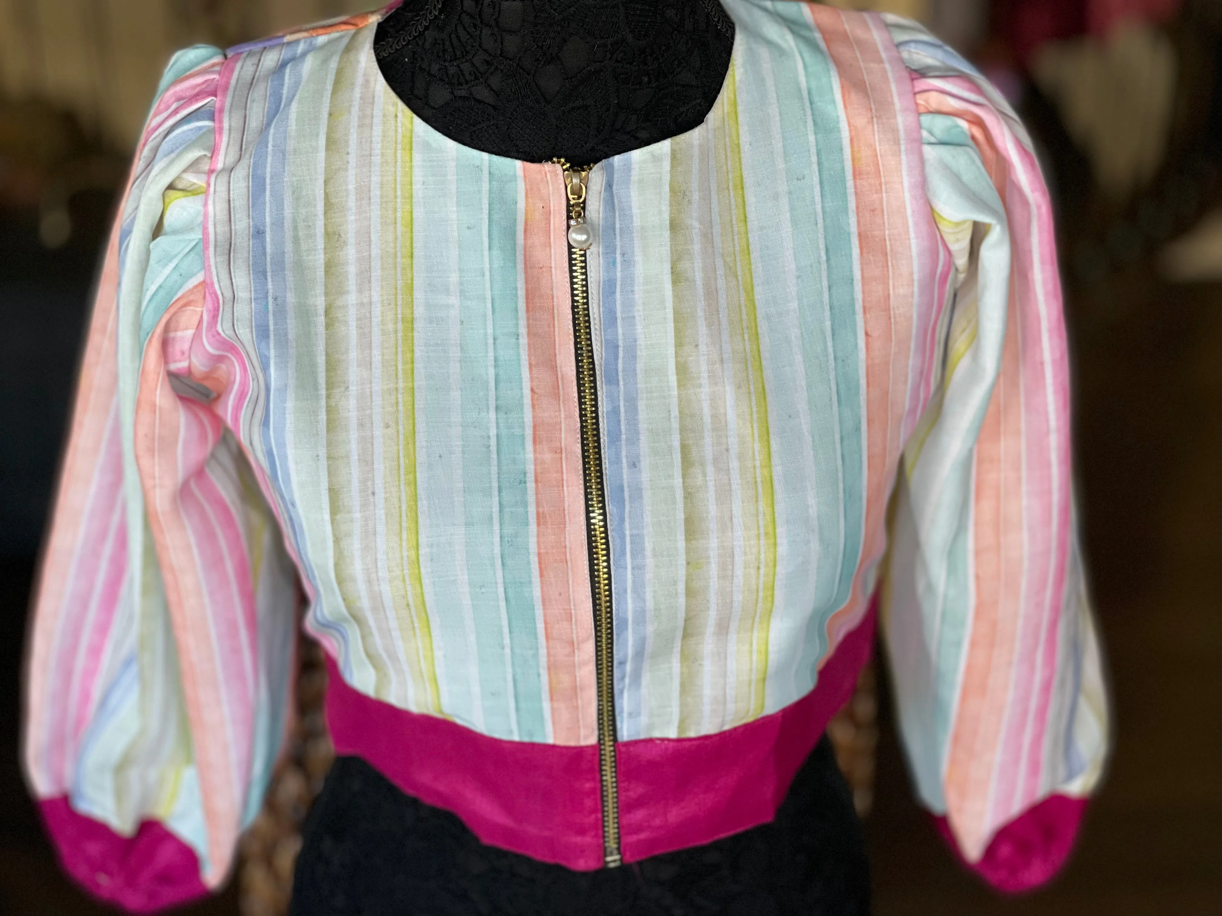 Designer Blouse - Pink Blue Multi Color