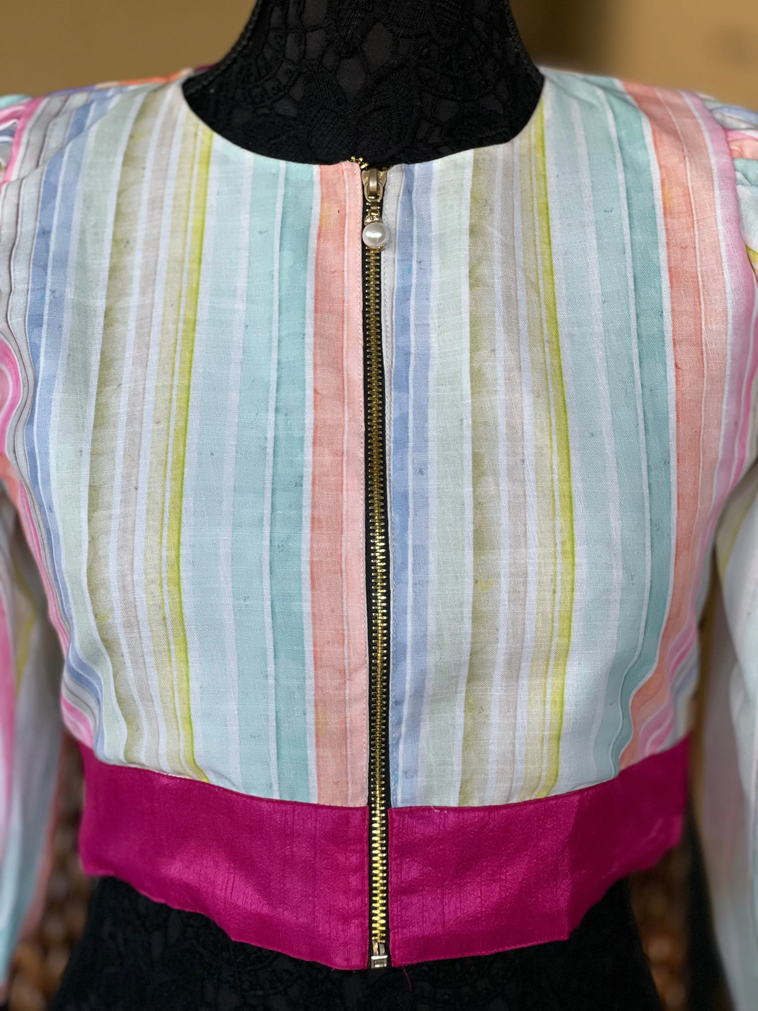 Designer Blouse - Pink Blue Multi Color