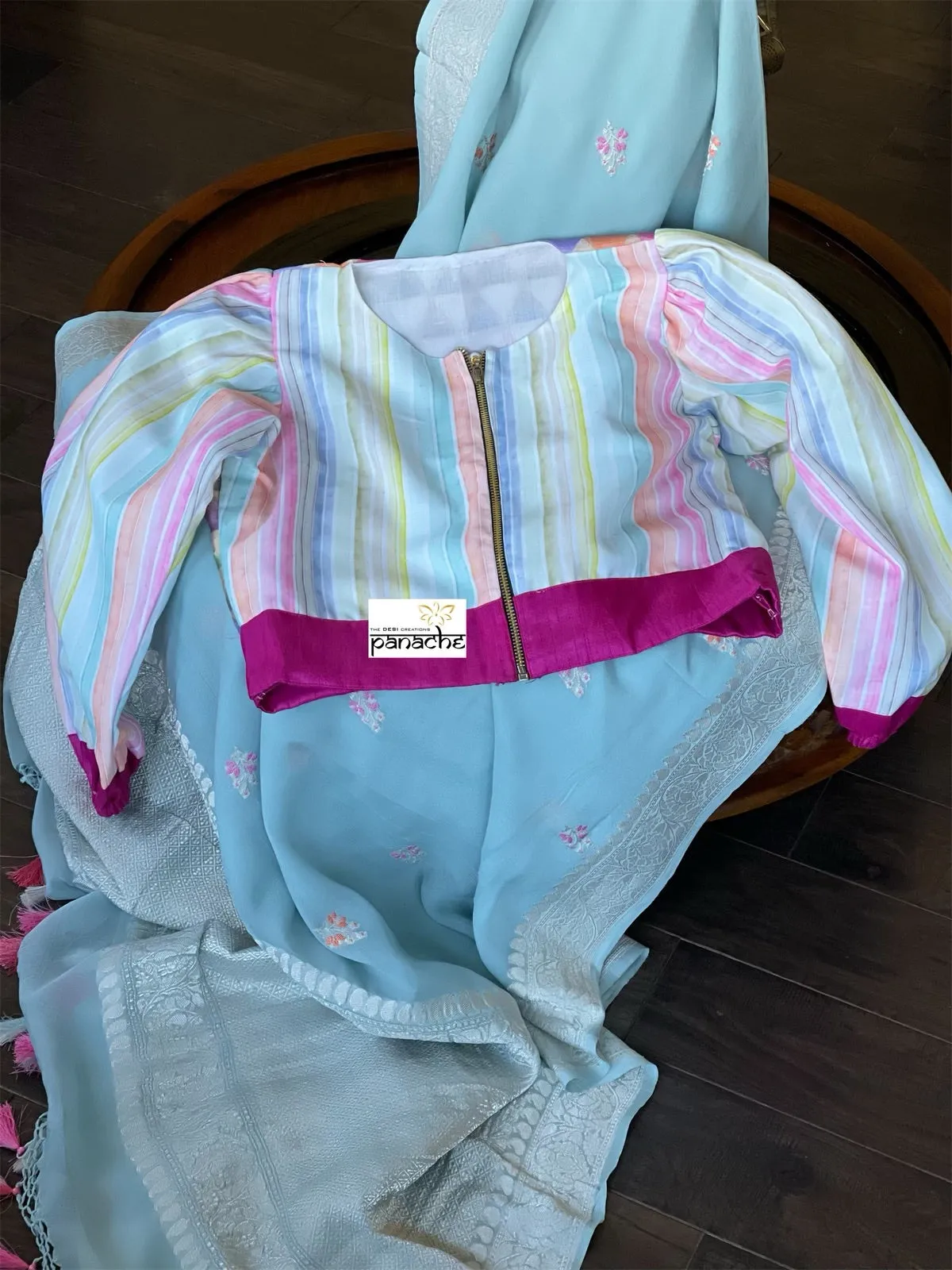 Designer Blouse - Pink Blue Multi Color