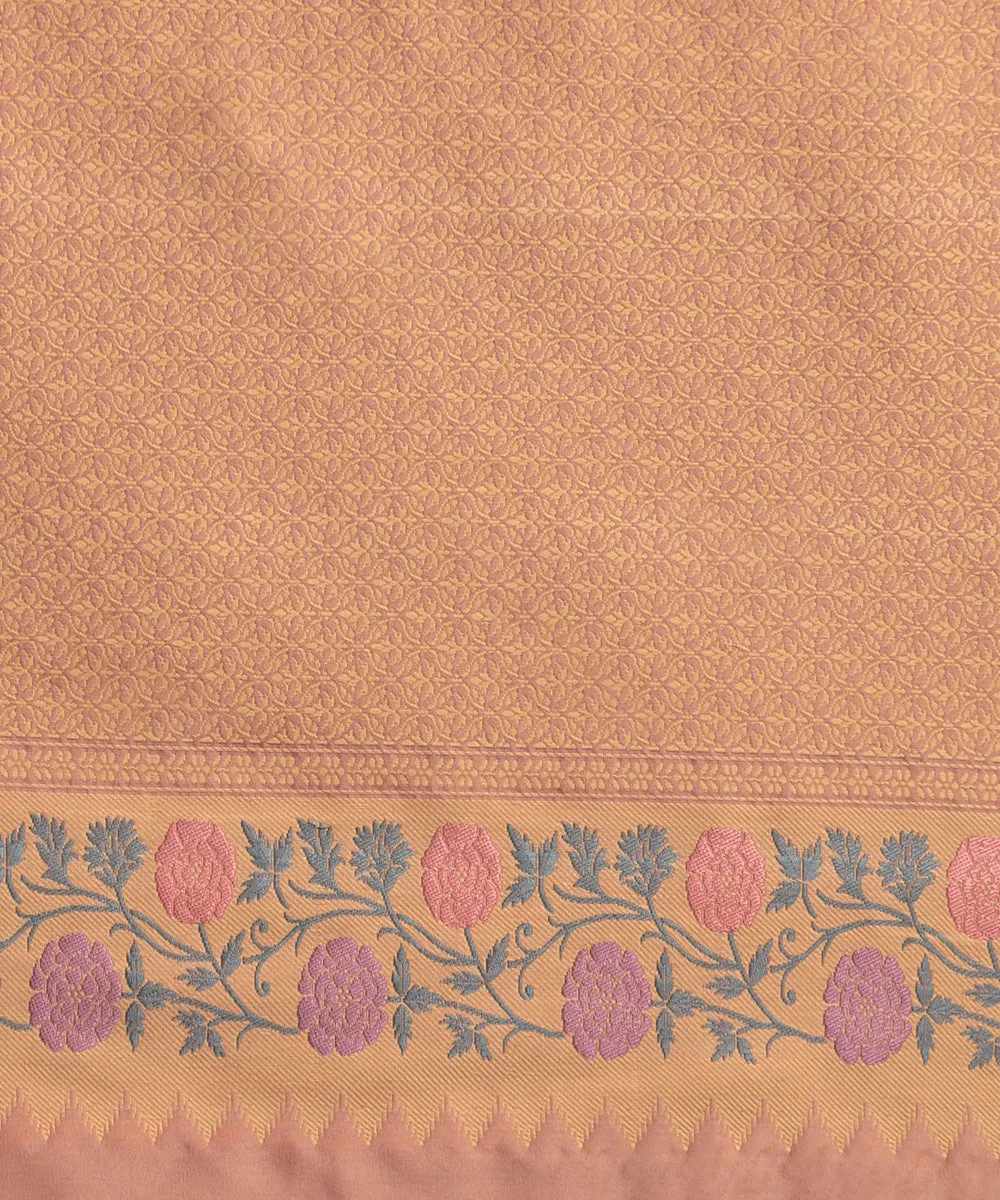 Dusty Pink Handloom Pure Kora Silk Banarasi Saree With Resham Floral Border