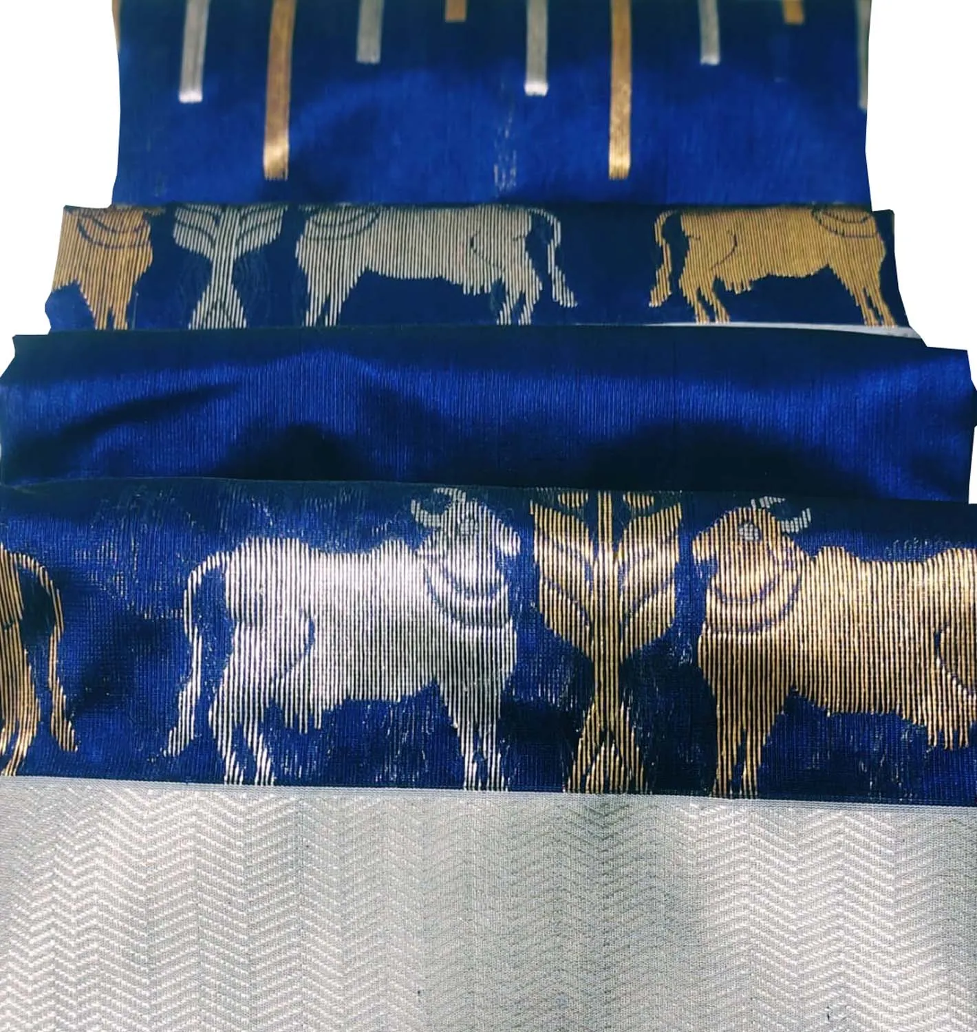 Elegant Blue Chanderi Handloom Silk Cow Design Saree: A Timeless Classic