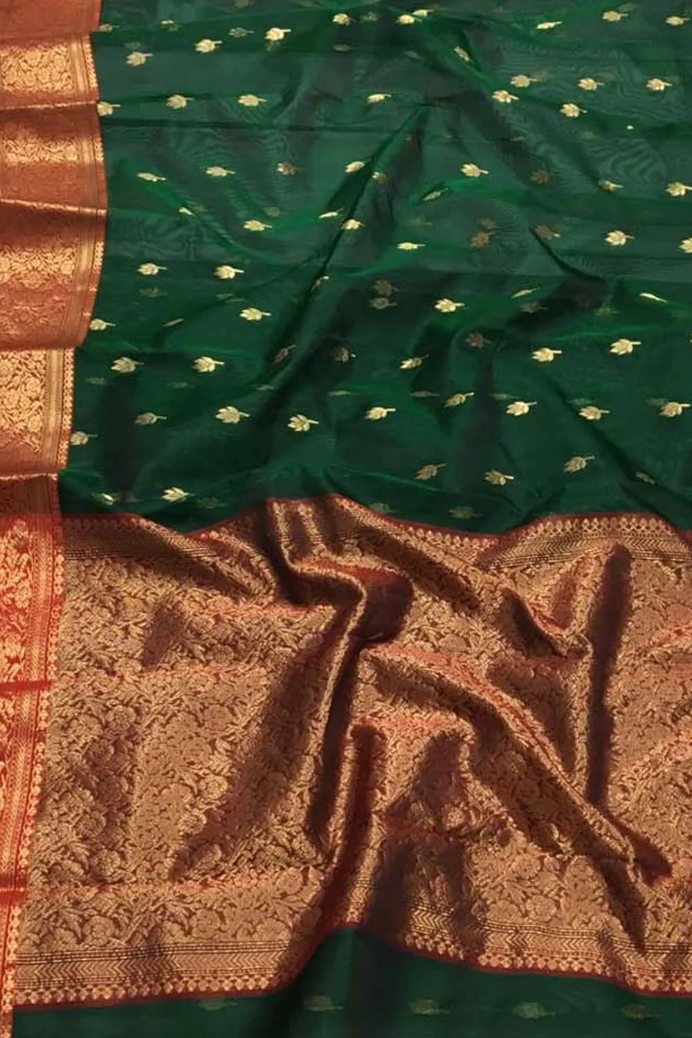 Elegant Green Chanderi Handloom Katan Silk Saree