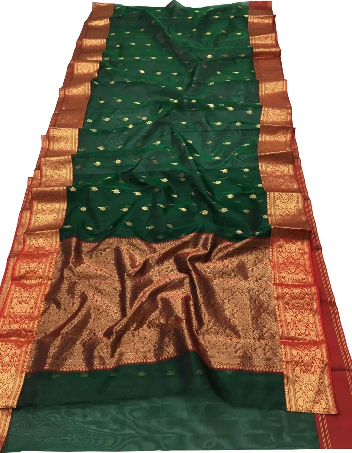 Elegant Green Chanderi Handloom Katan Silk Saree