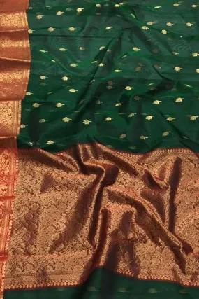 Elegant Green Chanderi Handloom Katan Silk Saree