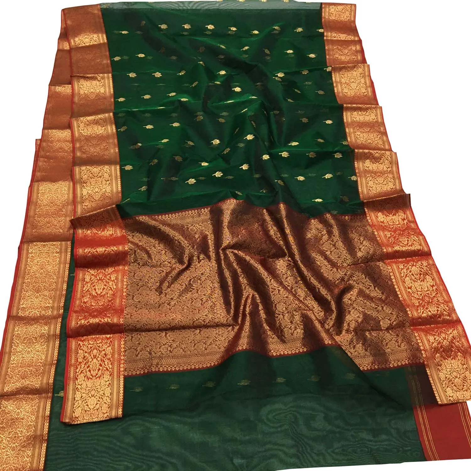 Elegant Green Chanderi Handloom Katan Silk Saree