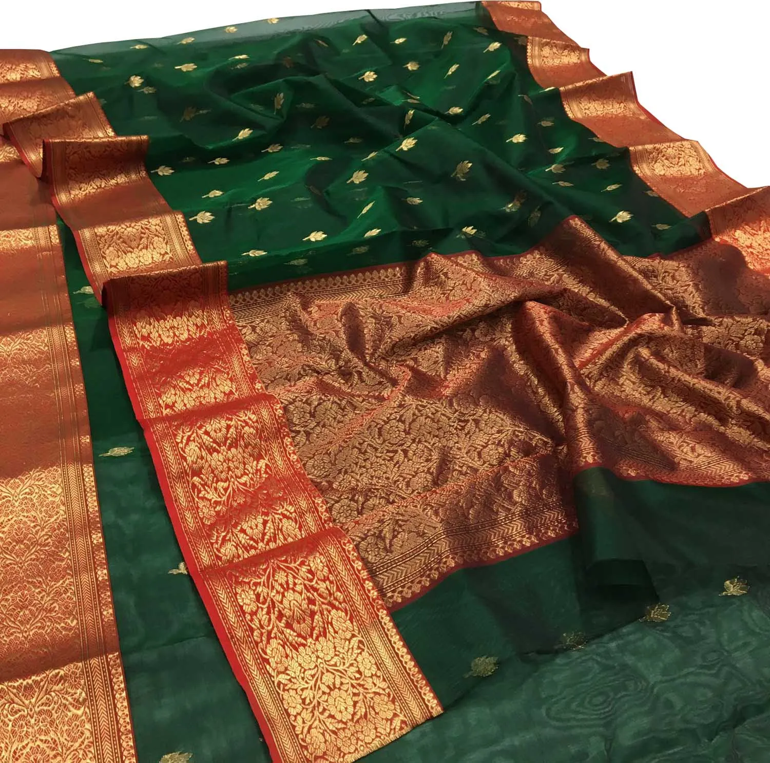 Elegant Green Chanderi Handloom Katan Silk Saree