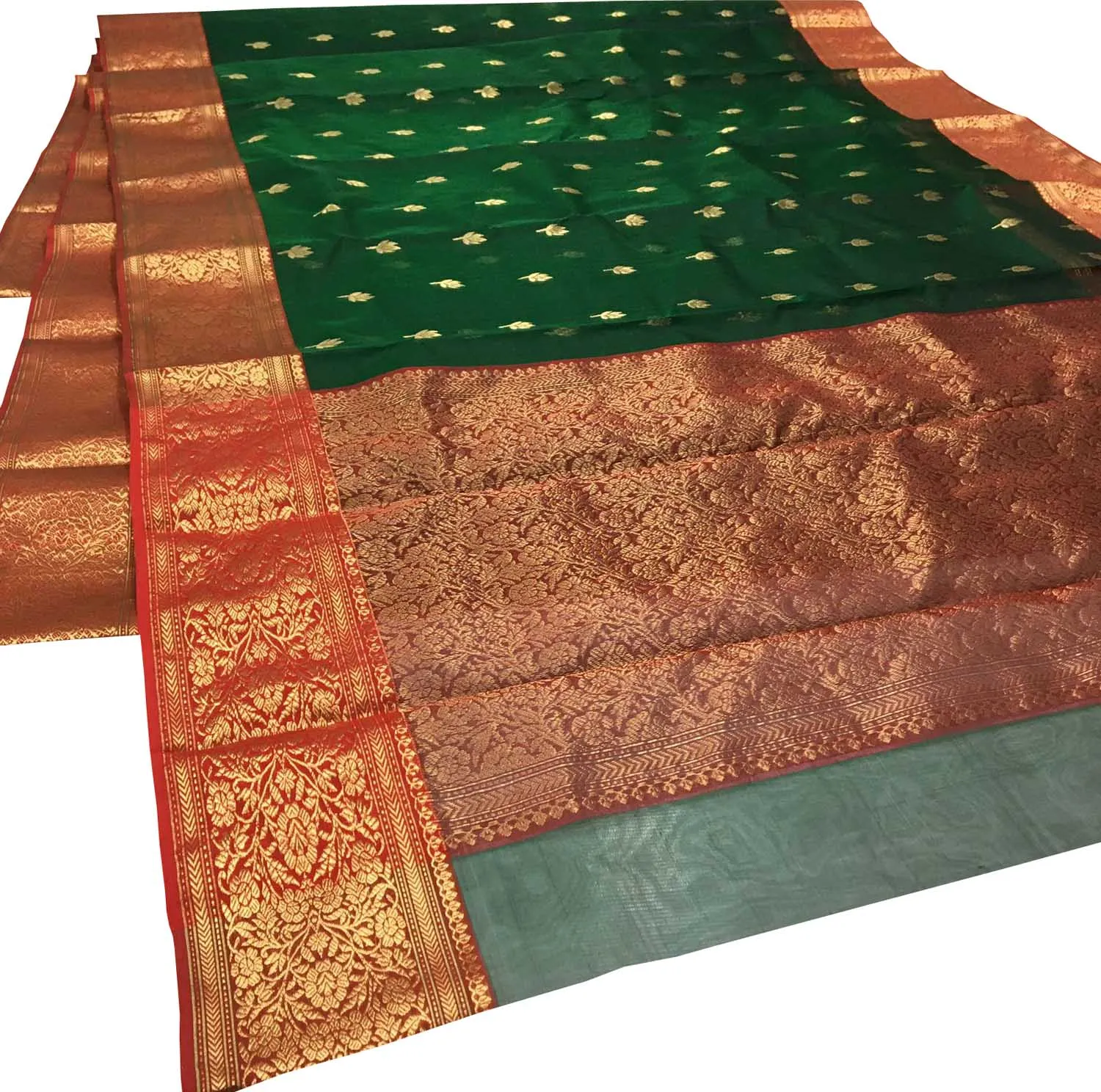 Elegant Green Chanderi Handloom Katan Silk Saree