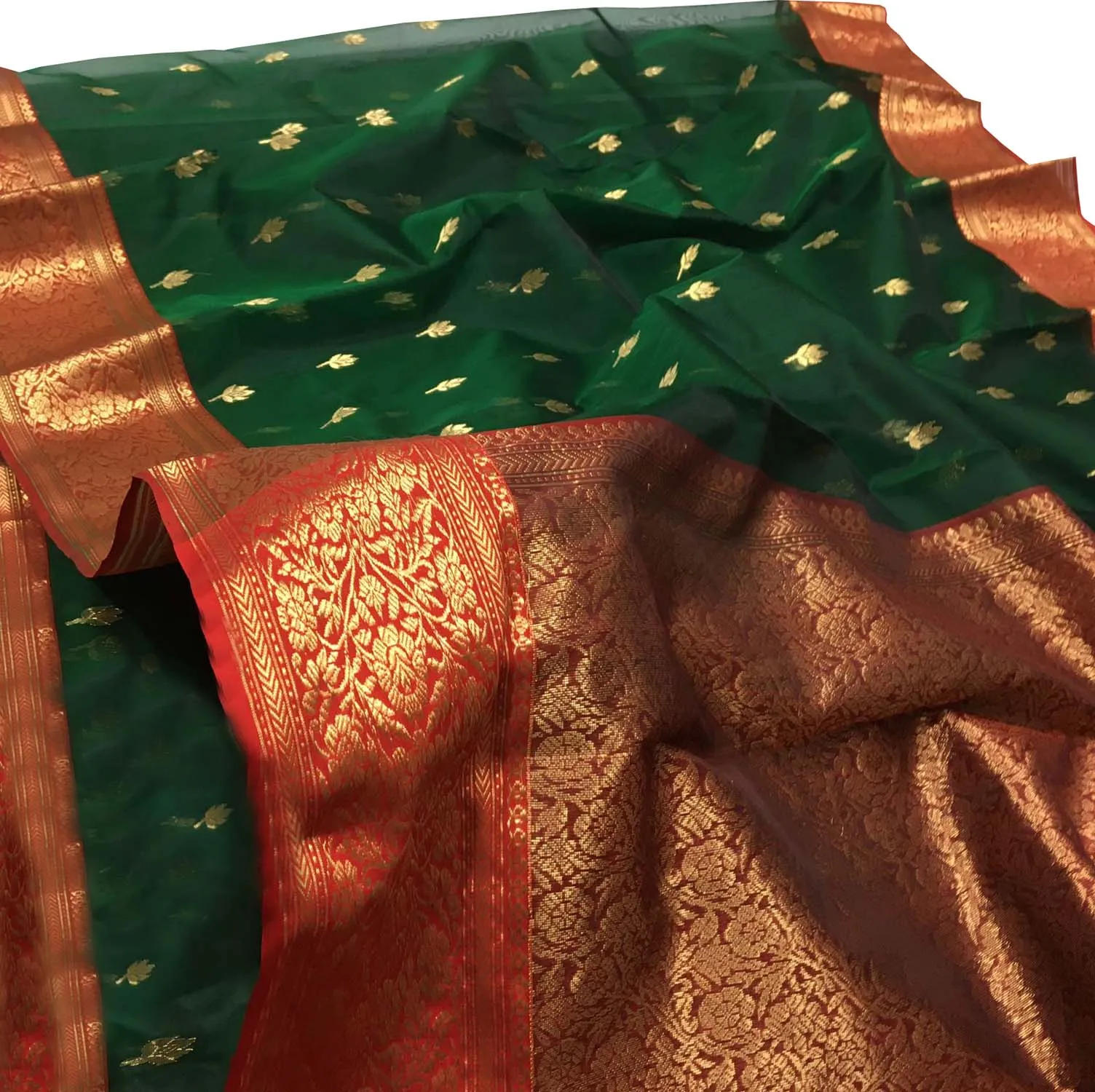 Elegant Green Chanderi Handloom Katan Silk Saree