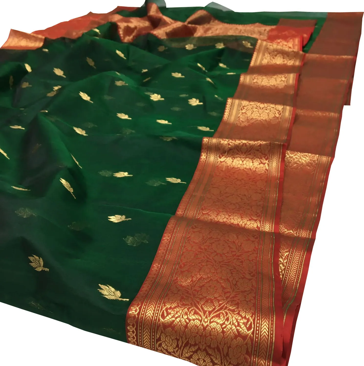 Elegant Green Chanderi Handloom Katan Silk Saree