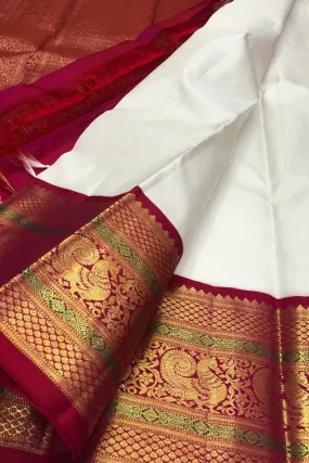 Elegant Off White Kanjeevaram Handloom Pure Silk Saree