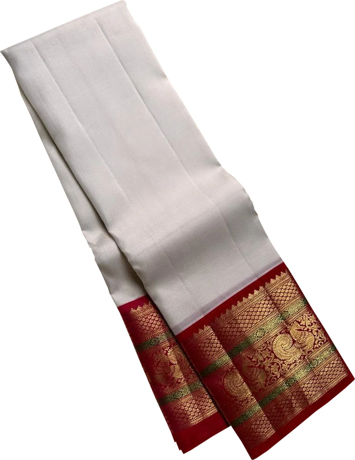 Elegant Off White Kanjeevaram Handloom Pure Silk Saree