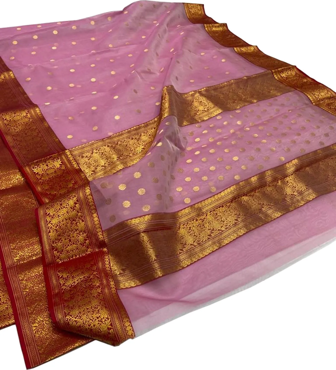 Elegant Pink Chanderi Handloom Pure Katan Silk Saree