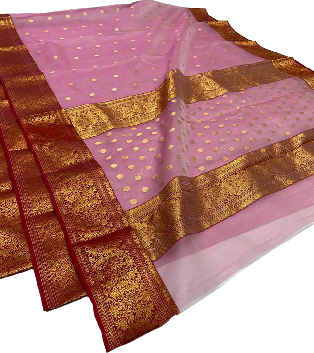 Elegant Pink Chanderi Handloom Pure Katan Silk Saree