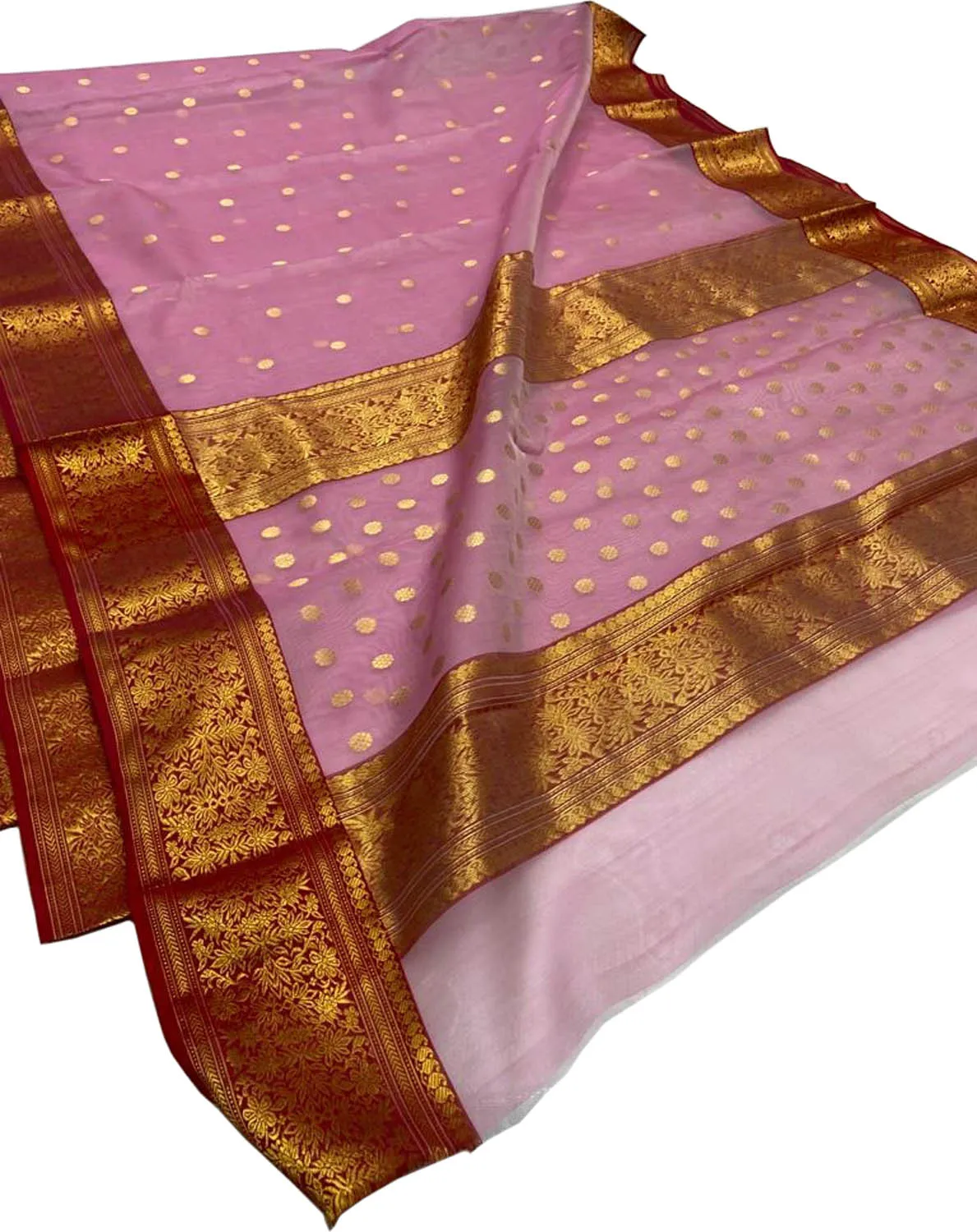 Elegant Pink Chanderi Handloom Pure Katan Silk Saree