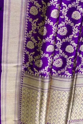 Elegant Purple Banarasi Handloom Pure Katan Silk Saree