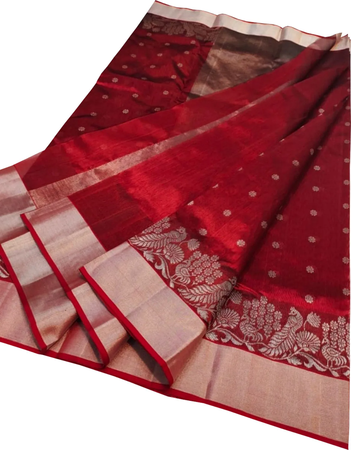 Elegant Red Chanderi Handloom Pure Silk Saree: A Timeless Classic