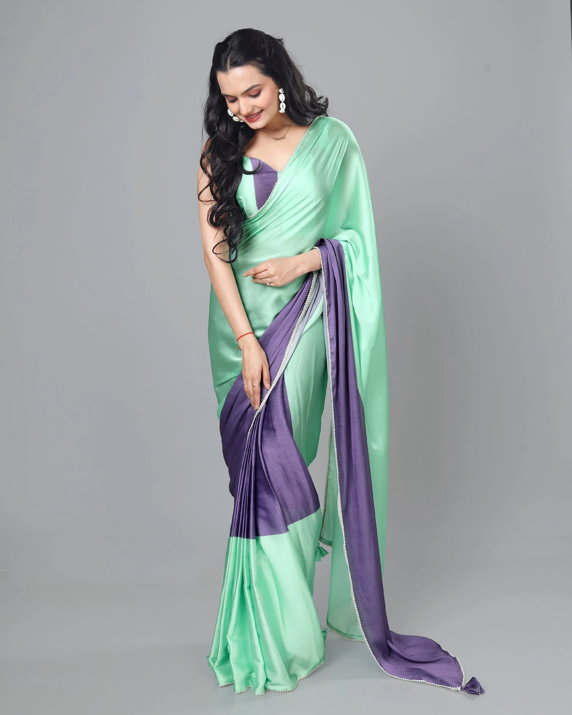 Exclusive Ombre Women's Designer Bollywood Pre-Draped Saree