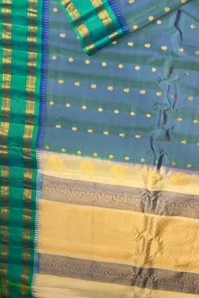 Exquisite Blue Gadwal Handloom Pure Silk Saree: Timeless Elegance