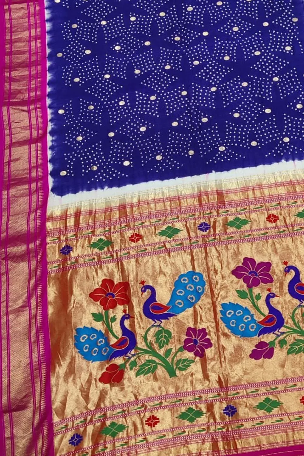 Exquisite Blue Paithani Bandhani Handloom Silk Saree: A Timeless Masterpiece