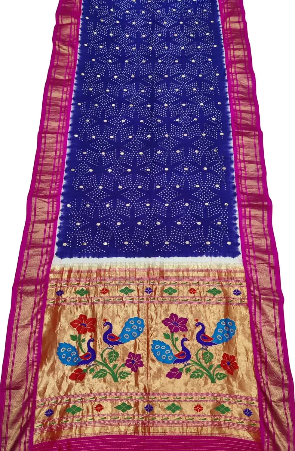 Exquisite Blue Paithani Bandhani Handloom Silk Saree: A Timeless Masterpiece