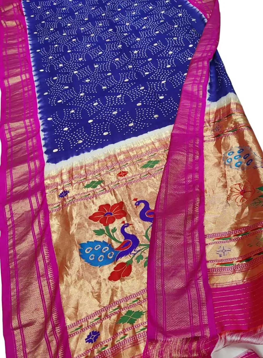 Exquisite Blue Paithani Bandhani Handloom Silk Saree: A Timeless Masterpiece