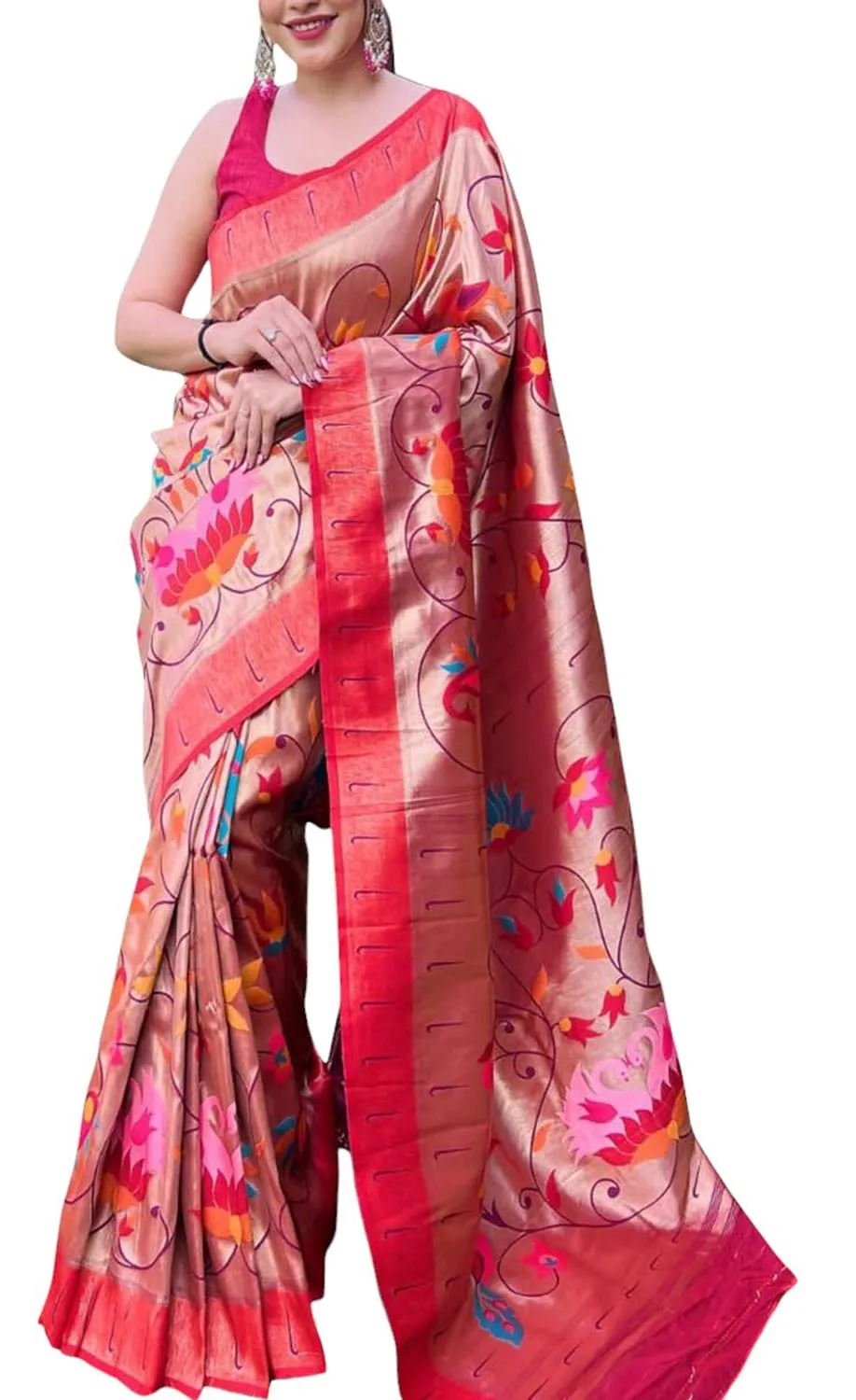 Exquisite Golden Paithani Brocade Silk Saree: A Timeless Masterpiece