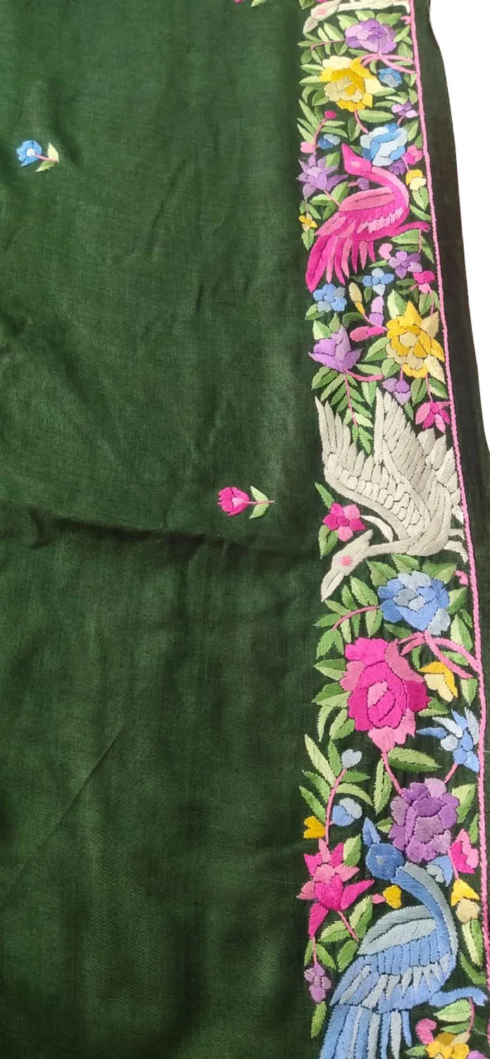 Exquisite Green Hand Embroidered Parsi Gara Tussar Silk Saree: A Masterpiece of Elegance