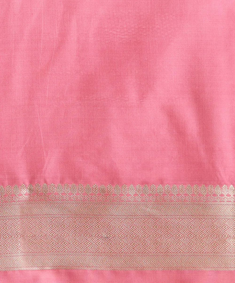 Handloom Blush Pink Pure Katan Silk Banarasi Saree With Cutwork Jaal