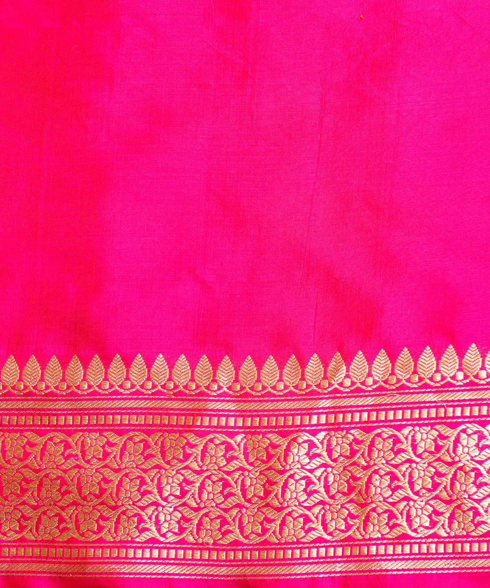 Handloom Hot Pink Shikargah Pure Katan Silk Banarasi Saree With Meenakari