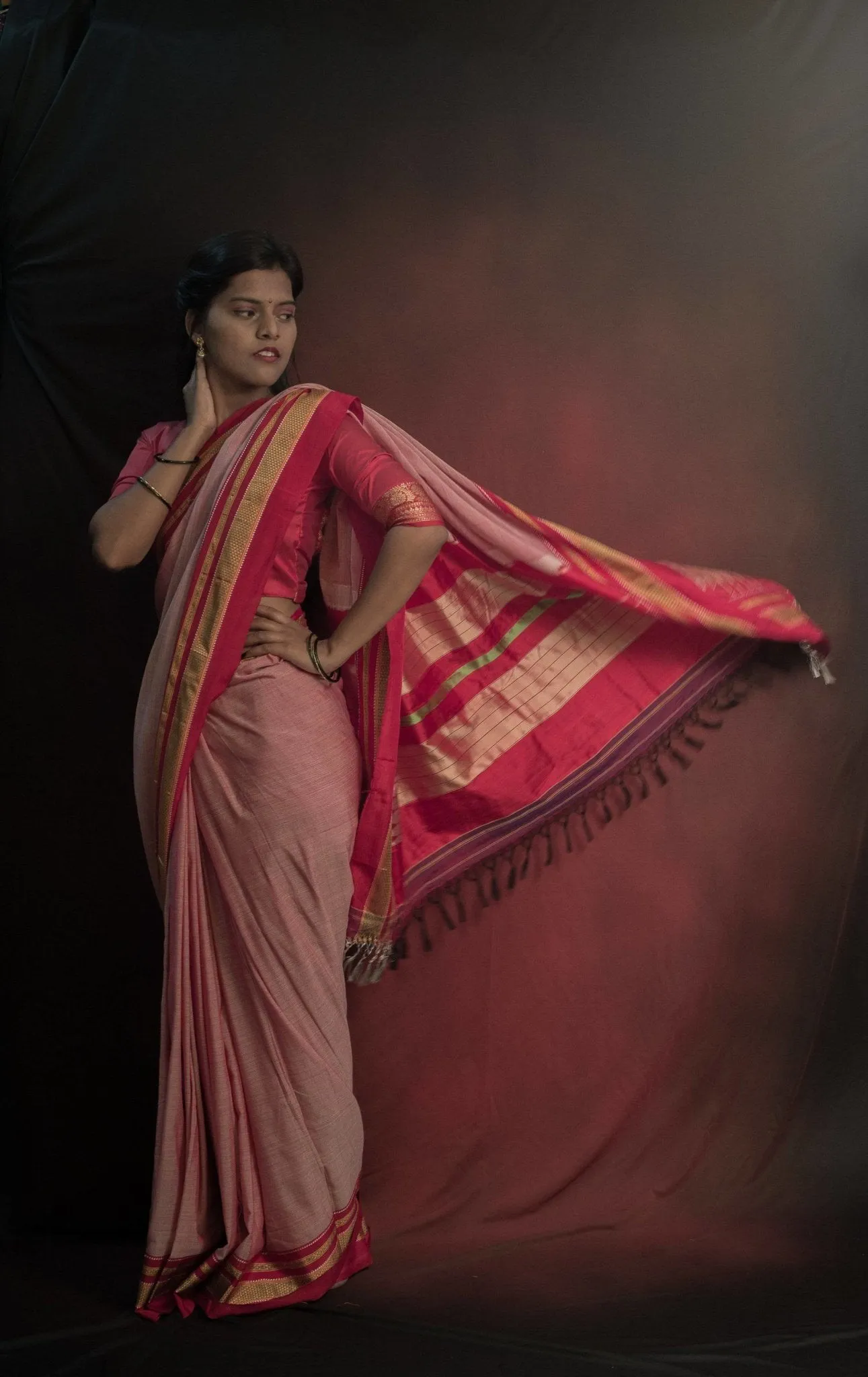 Handloom Pastel Pink Premium Cotton Ilkal Saree