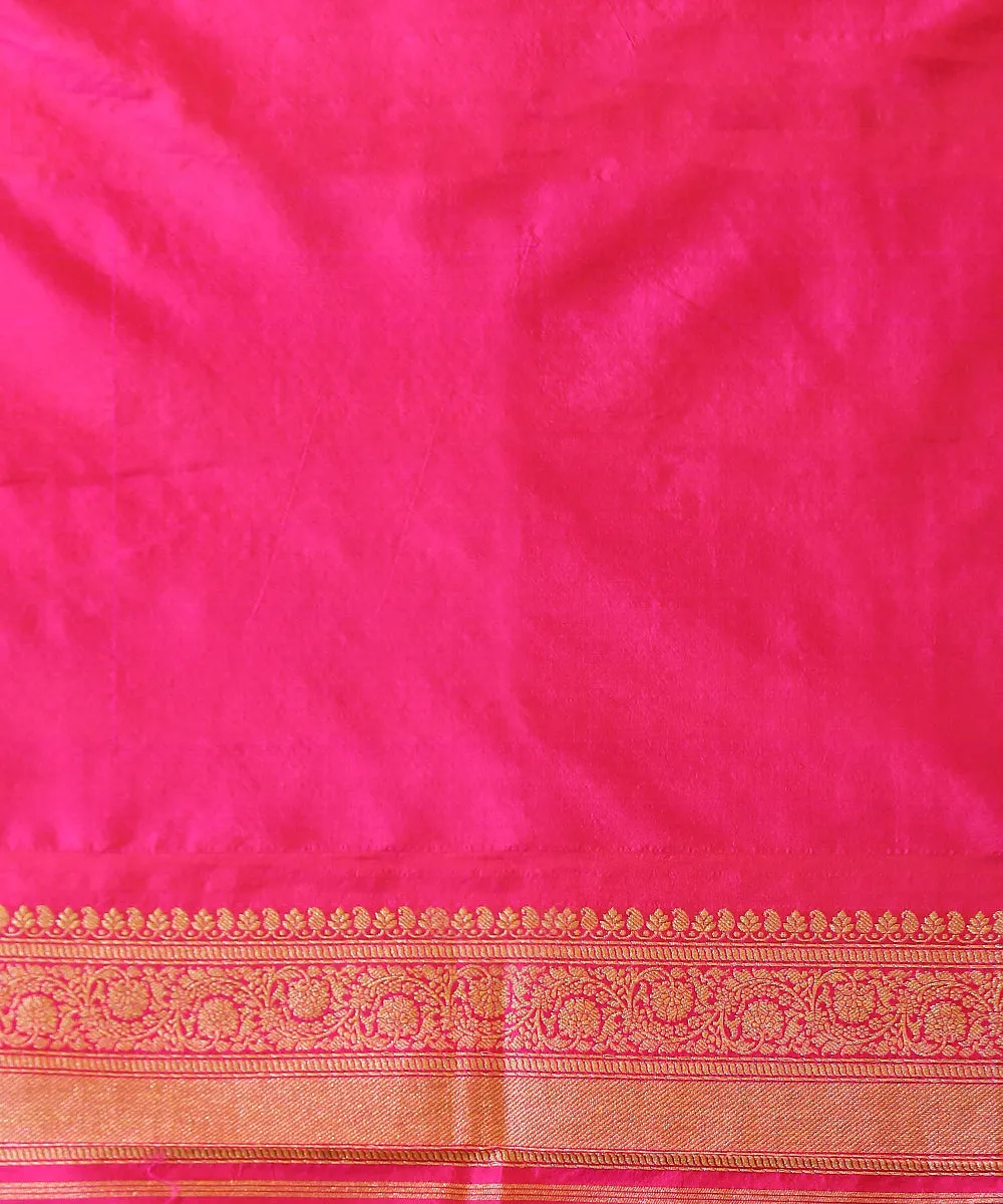 Handloom Rani Pink Pure Katan Silk Banarasi Saree With Floral Cutwork Booti