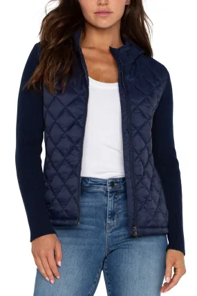 Long Sleeve Quilted Zip Hooded Sweater