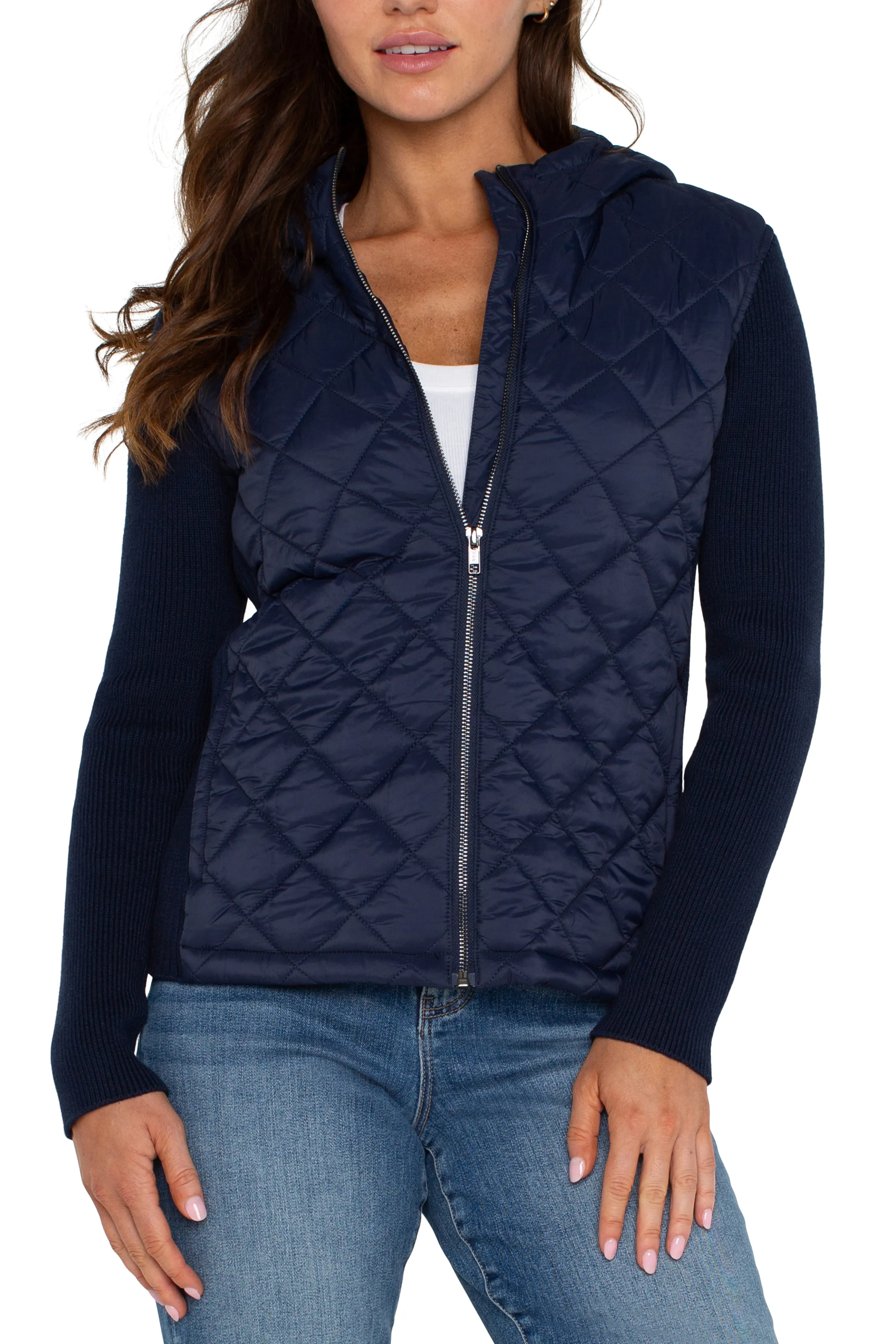 Long Sleeve Quilted Zip Hooded Sweater