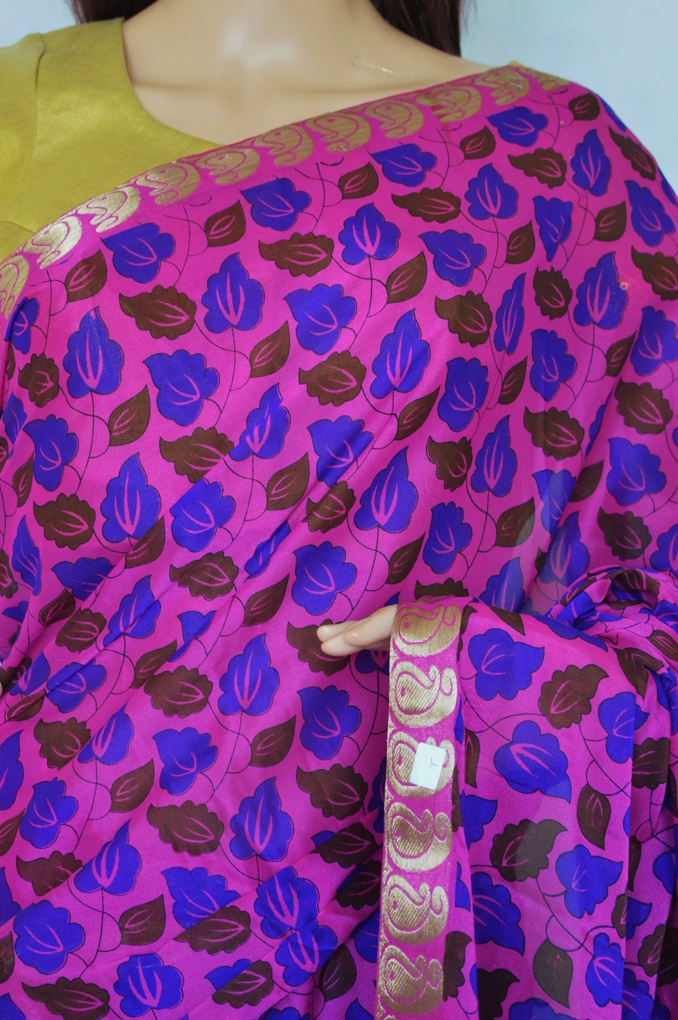 Magenta Colour Myzoor Silk Print Work Saree